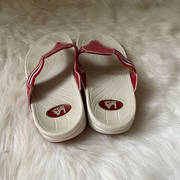La Gear leather and fabric White,red and Blue t wedge thong sandals size… - Picture 3 of 8
